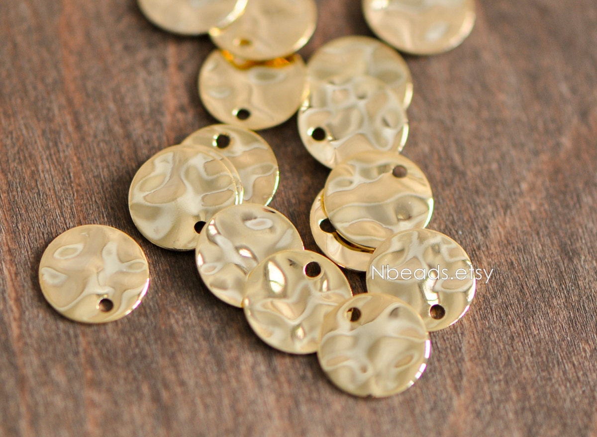 10pcs Gold/ Silver Tone Hammered Disc Charms 8/ 10/ 12/ 16mm, Gold/ Rhodium plated Brass Coin Tags, Round Textured Coin Pendants (GB-020)